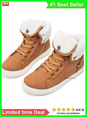 Women's Lace Up Combat Ankle Boots Water Resistant Faux Fur Lined Snow Booties